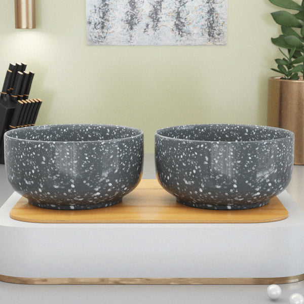 Set of 2 Grey Marble 900ml Ceramic Bowl - The Earth Store - Bowl
